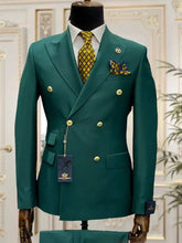 Green Tailor Made Double Breasted Slim Fit Men Suits Wedding Tuxedos Groom Business Party Prom Best Men Blazer Costume Homme